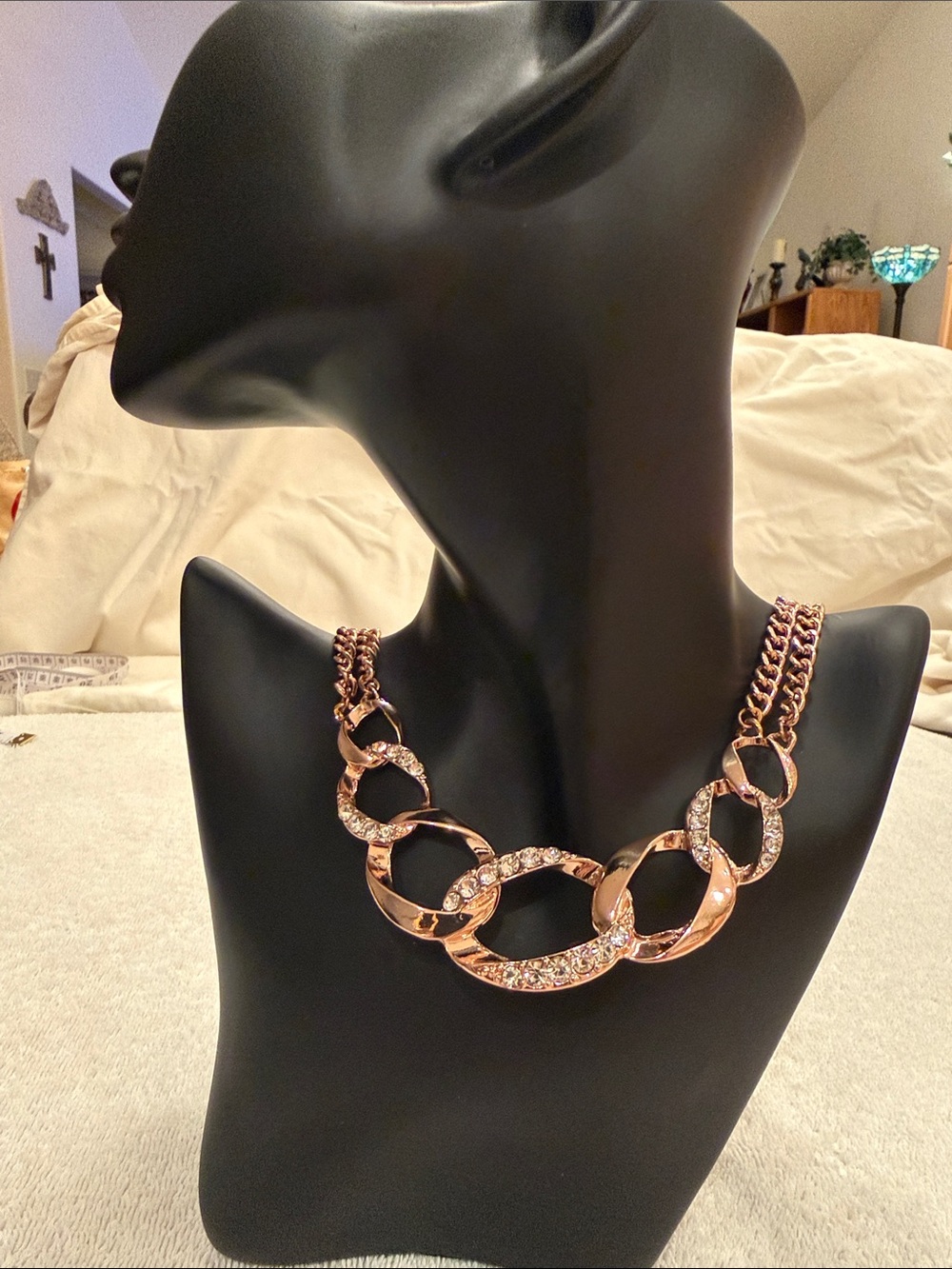 Gold Crystal Link Statement Necklace